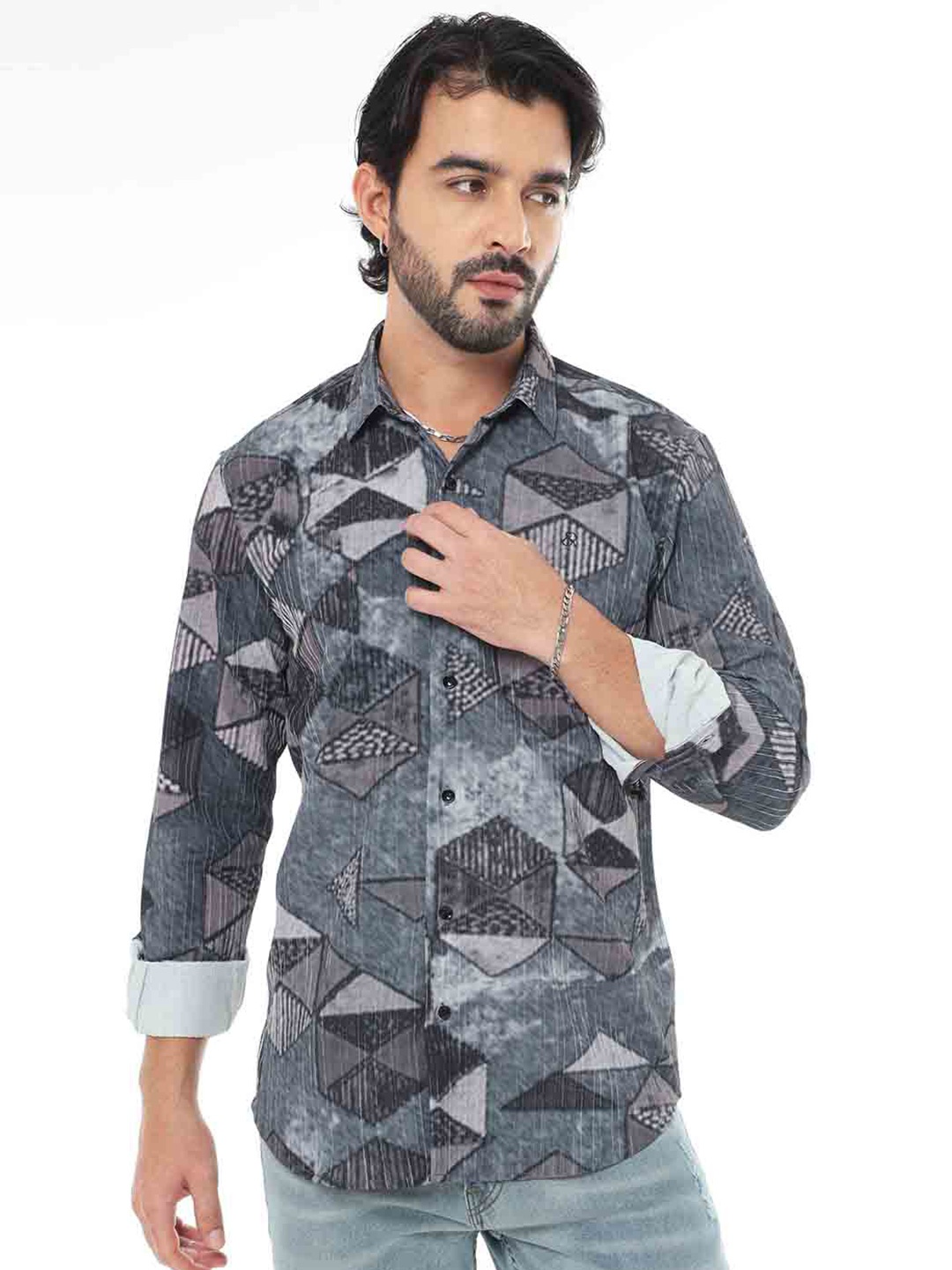 

SORATIA Geometric Printed Casual Shirt, Grey