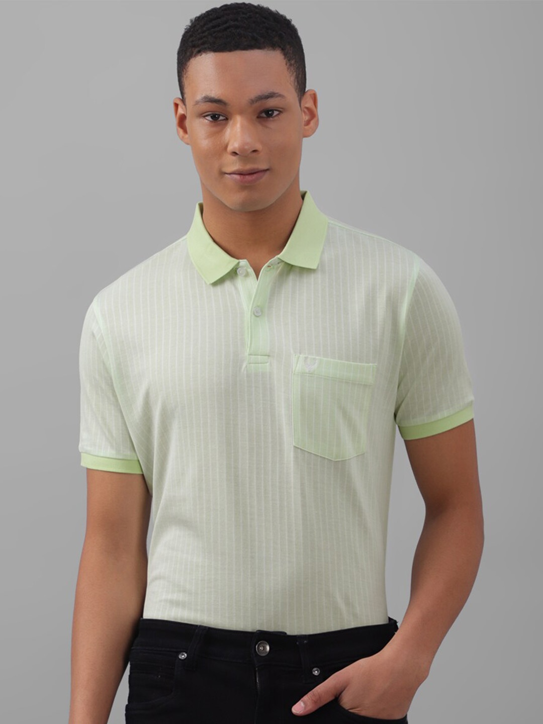 

Allen Solly Striped Polo Collar Pure Cotton T-shirt, Green