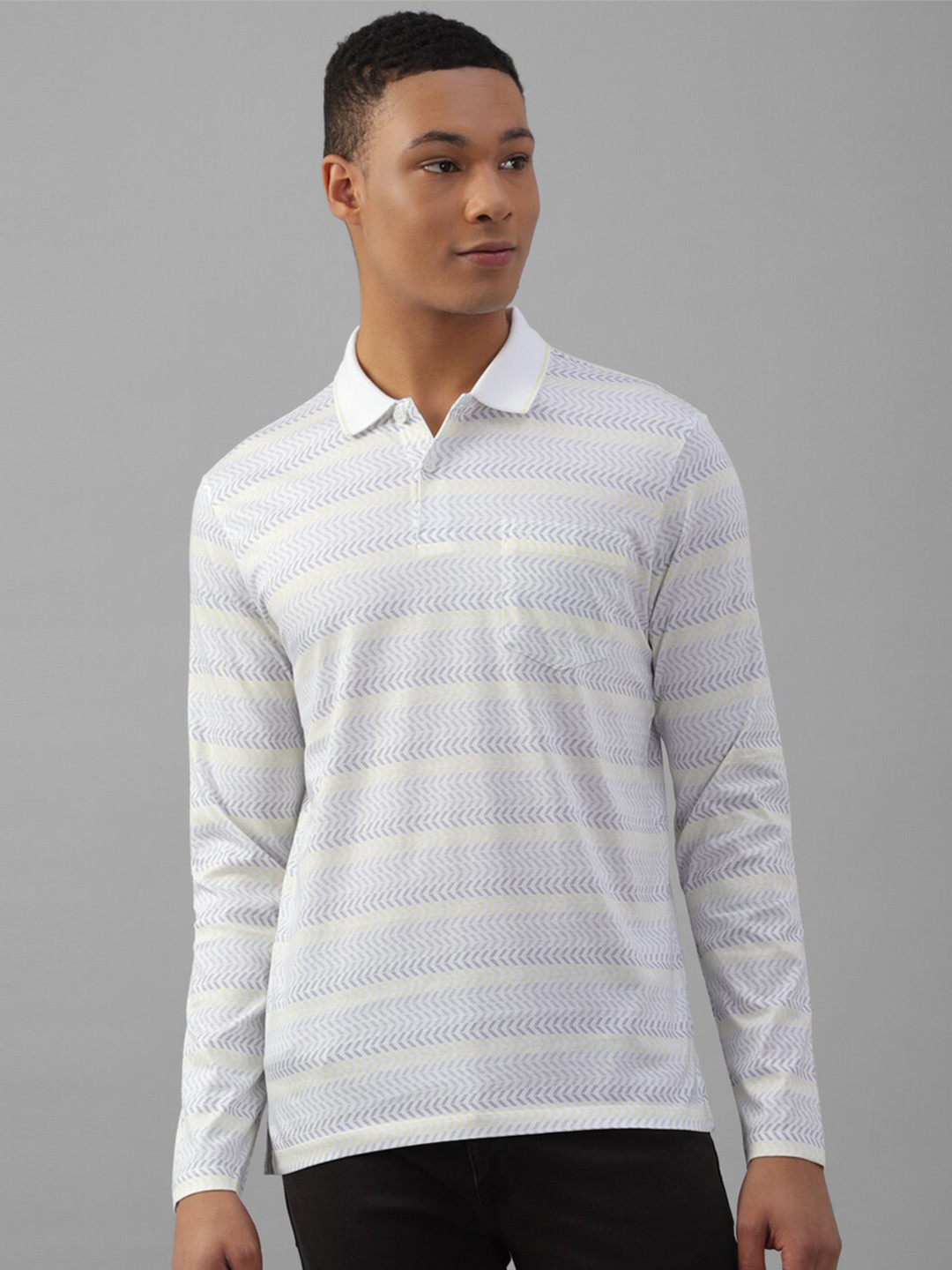 

Allen Solly Striped Polo Collar Pure Cotton T-Shirt, White