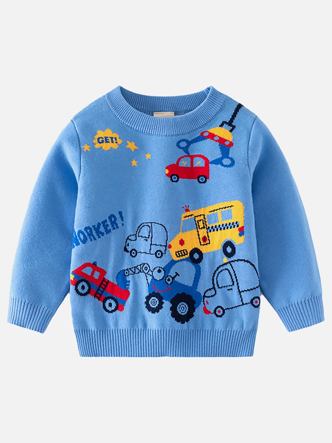 

Little Surprise Box LLP Kids Toeing Car Printed Pure Cotton Pullover, Blue