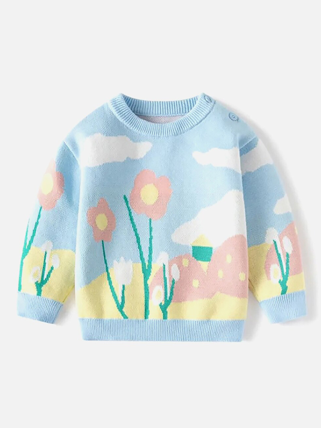 

Little Surprise Box LLP Kids Flower Bloom Printed Pure Cotton Pullover, Blue
