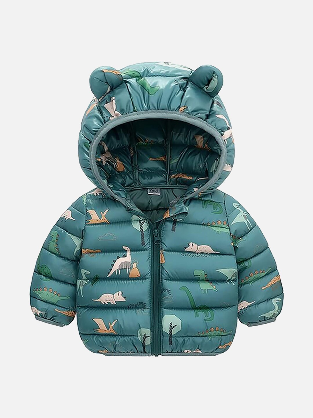 

Little Surprise Box LLP Kids Conversational Printed Hooded Puffer Jacket, Teal