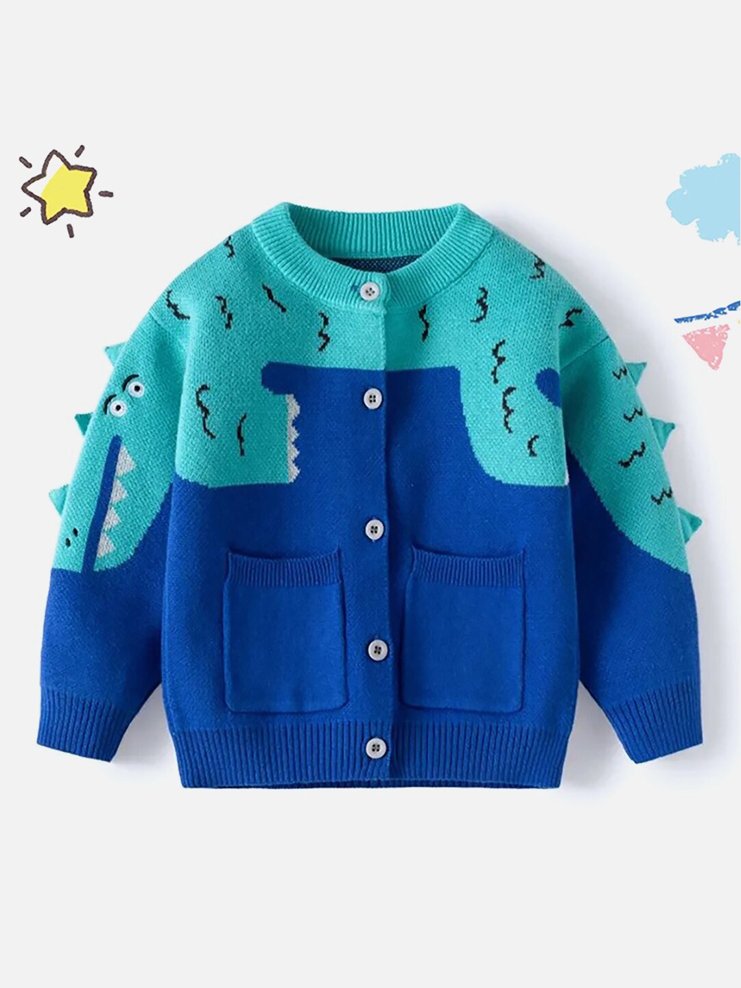 

Little Surprise Box LLP Kids Colourblocked Pure Cotton Cardigan, Blue