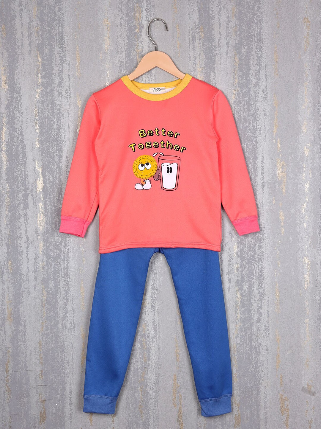 

Steele Boys Typography Printed Pure Cotton Round Neck Tracksuit, Orange
