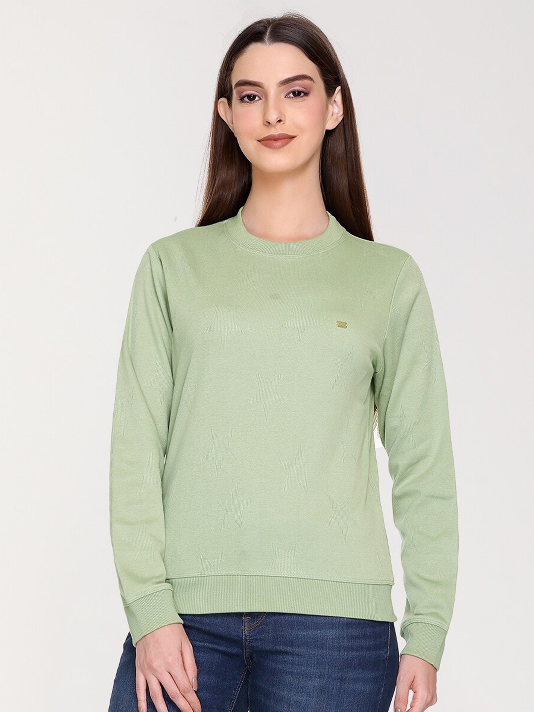 

UNEMODE Round Neck Cotton Pullover, Sea green