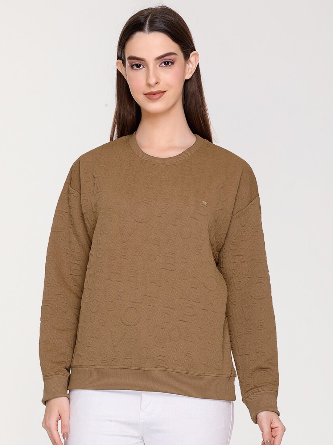 

UNEMODE Round Neck Cotton Pullover, Brown