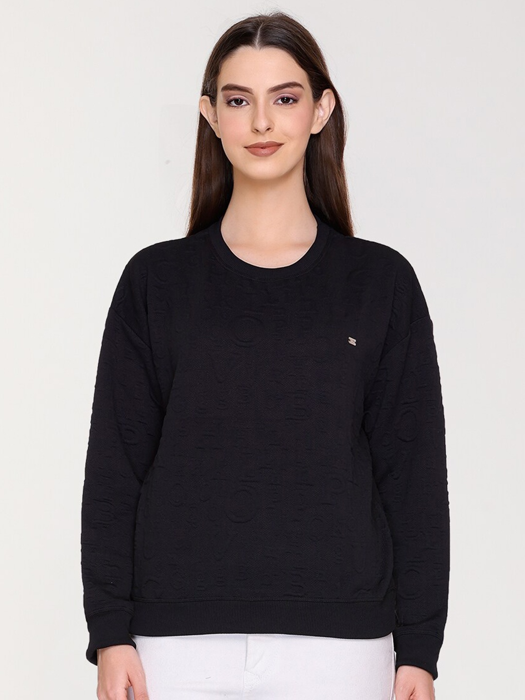 

UNEMODE Round Neck Cotton Pullover, Black