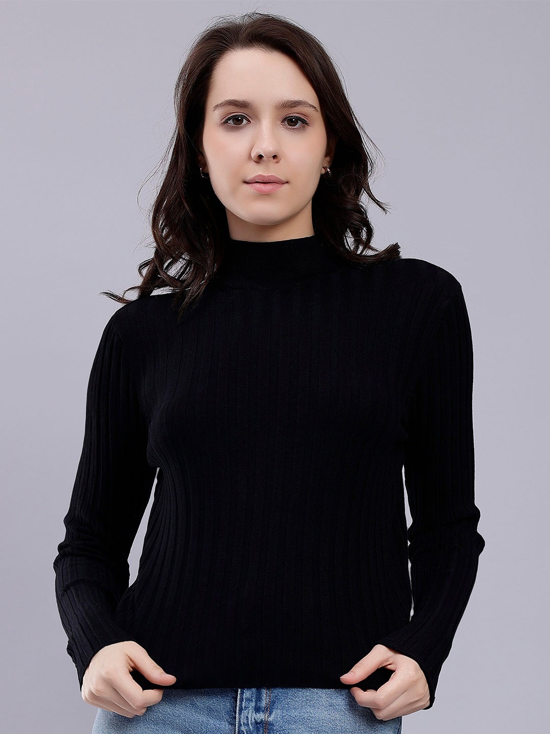 

Malachi Self Design High Neck Acrylic Pullover Sweater, Black