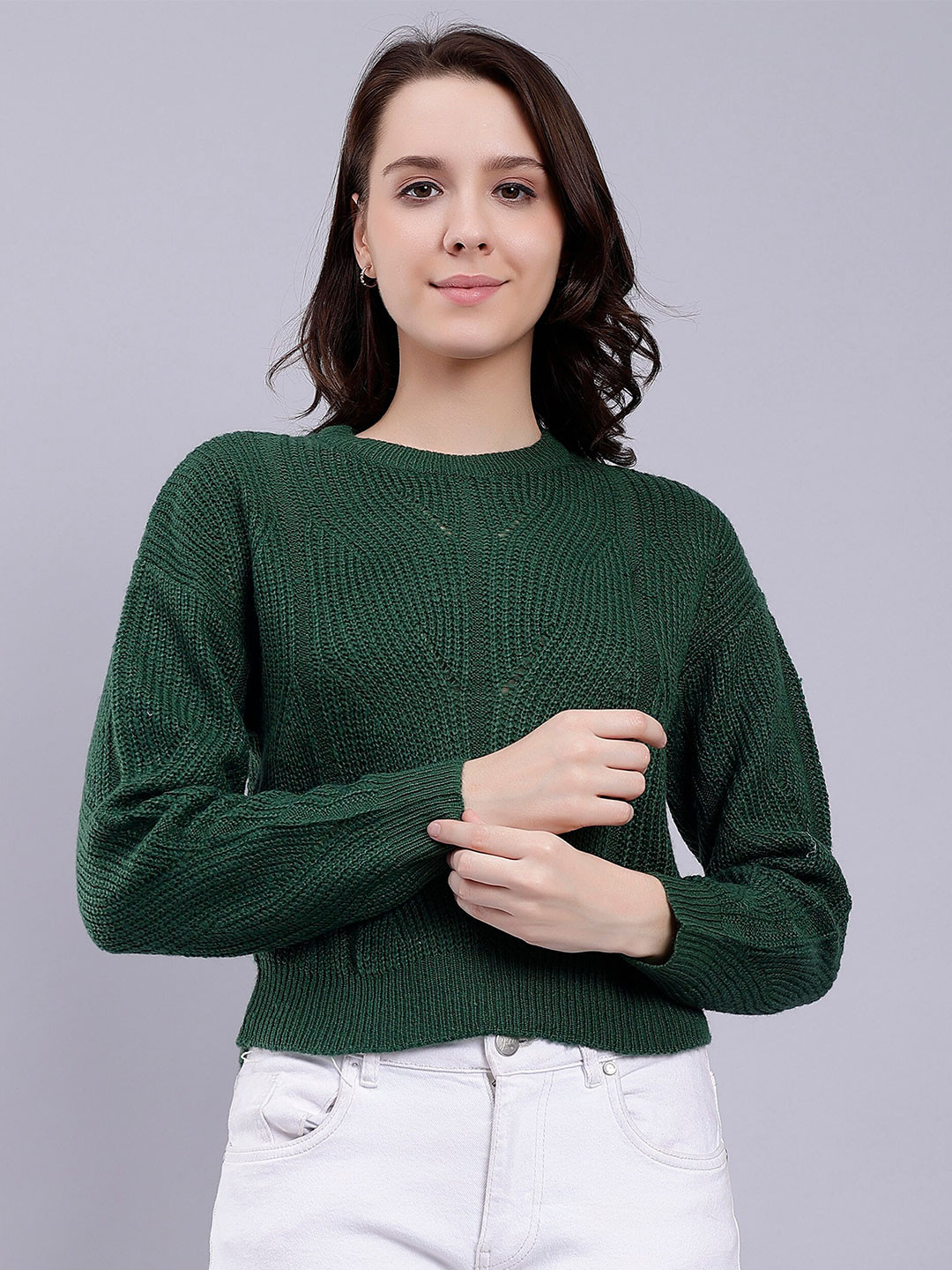 

Malachi Self Design Round Neck Pullover Sweater, Green