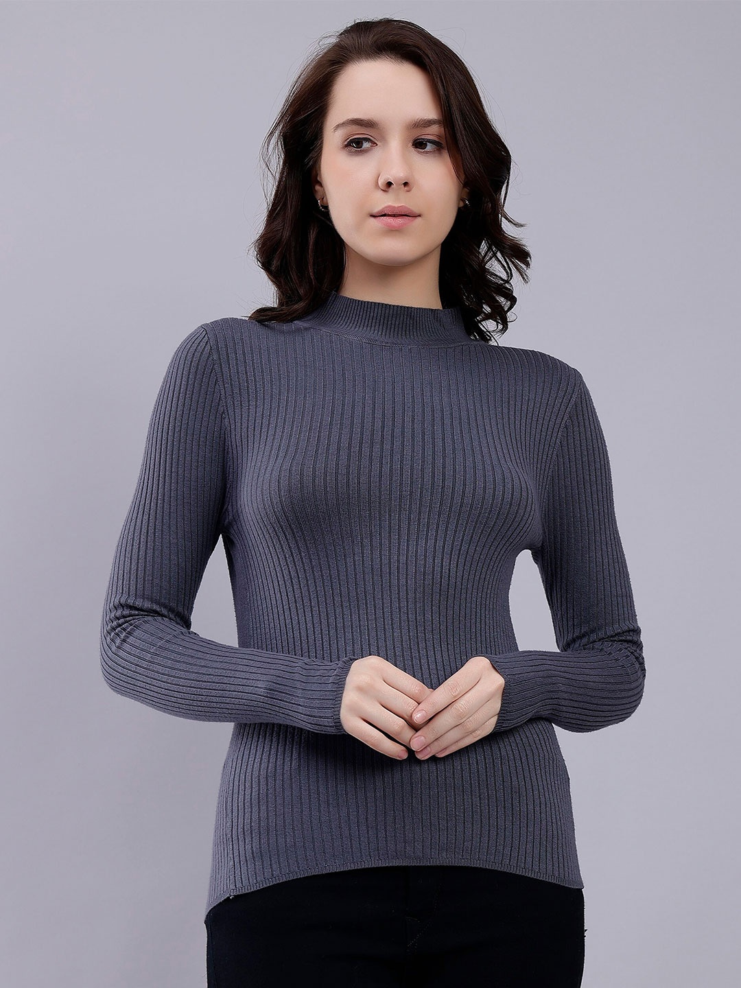 

Malachi Self Design High Neck Acrylic Pullover Sweater, Grey