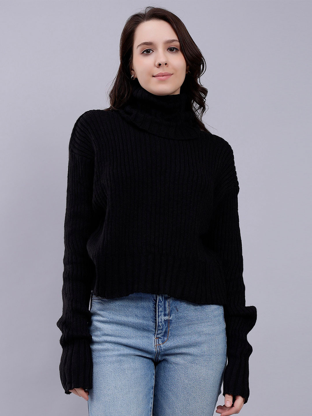 

Malachi Self Design Turtle Neck Acrylic Pullover Sweater, Black