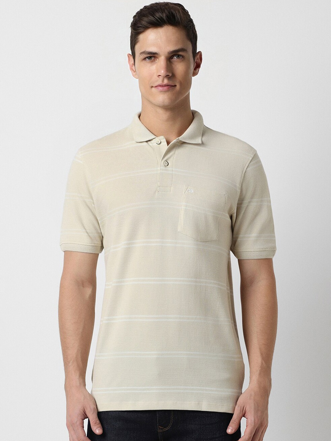 

Peter England Striped Polo Collar T-shirt, Beige