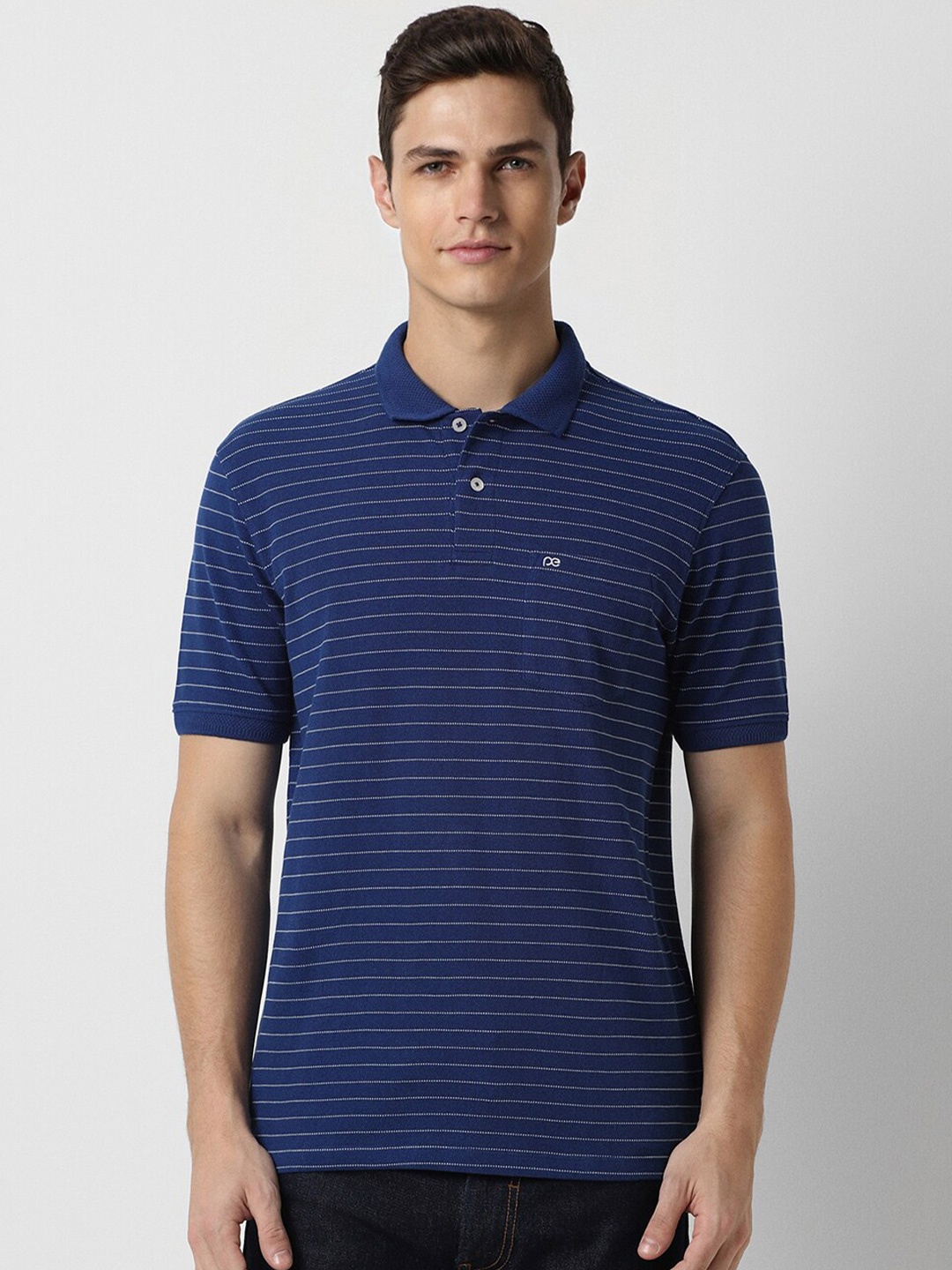 

Peter England Striped Polo Collar T-shirt, Navy blue