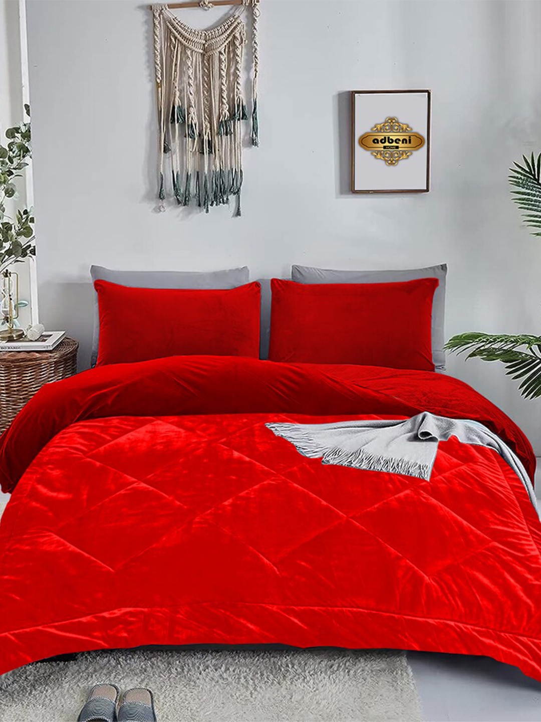 

Adbeni Red Geometric Velvet Heavy Winter 300 GSM Double Bed Comforter