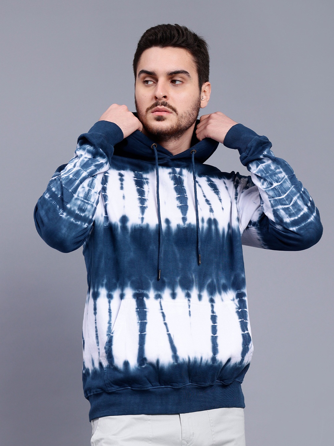 

PEPLOS Abstract Printed Hooded Cotton Pullover Sweatshirt, Blue