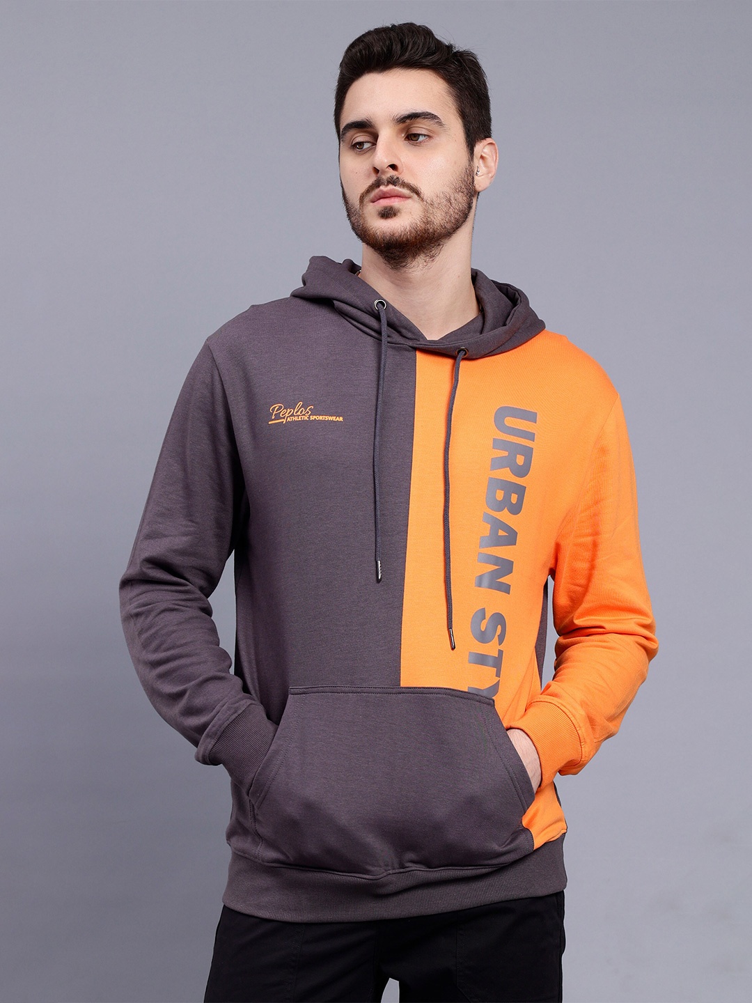 

PEPLOS Colourblocked Hooded Cotton Sweatshirt, Grey