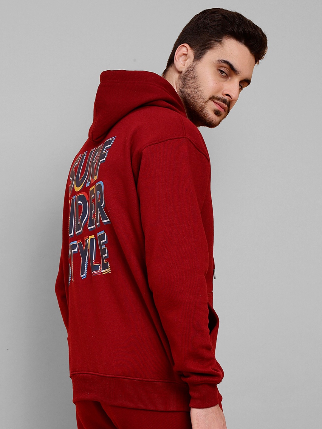 

PEPLOS Typography Printed Hooded Cotton Front-Open Sweatshirt, Red