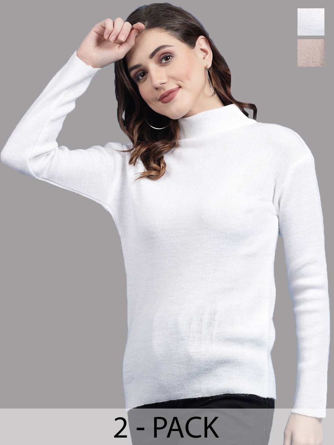 

Clora Creation Pack Of 2 Turtle Neck Woolen Pullover Sweaters, White