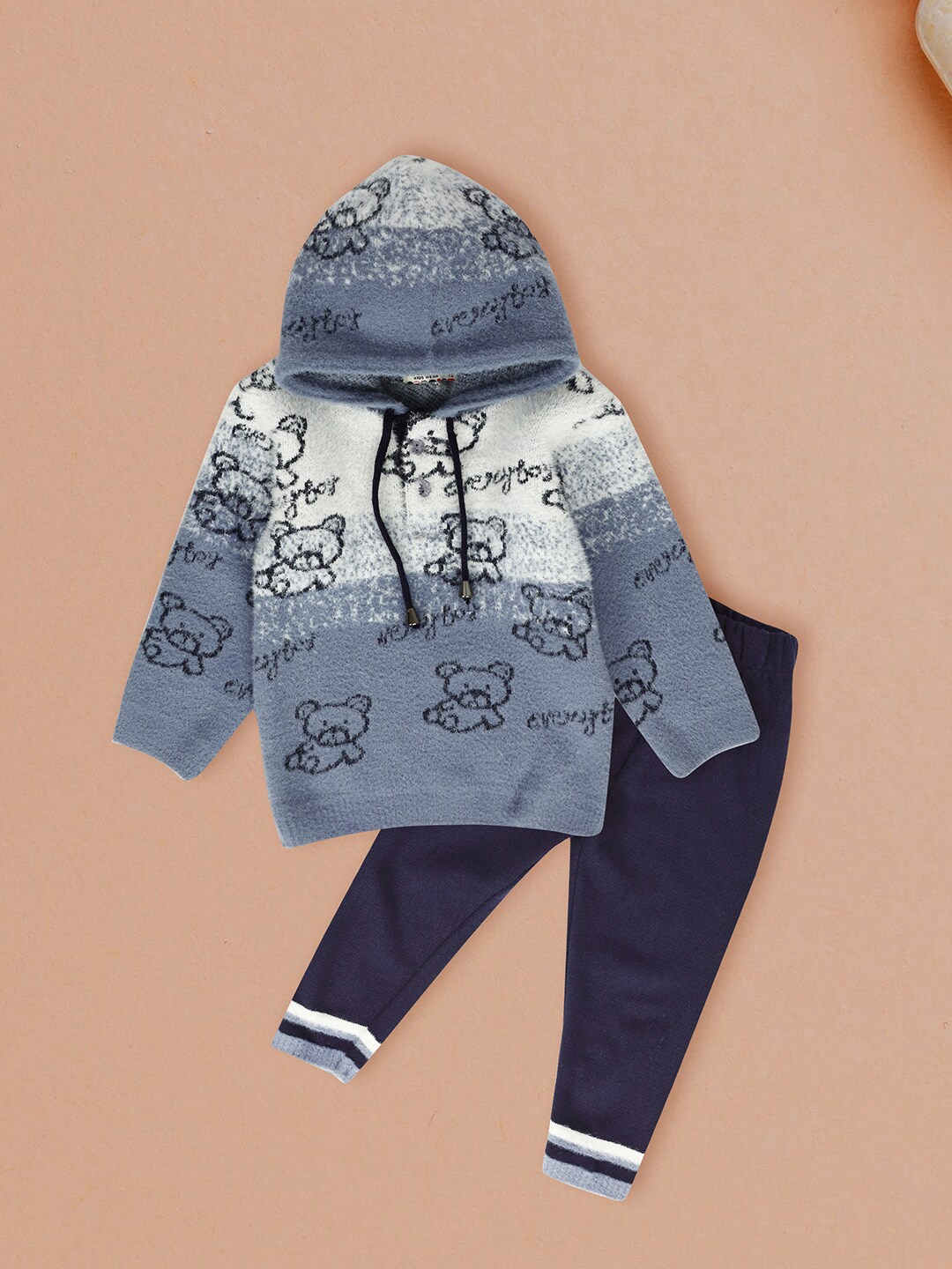 

V-Mart Boys Printed Hooded Pure Cotton Sweatshirt with Trousers, Grey