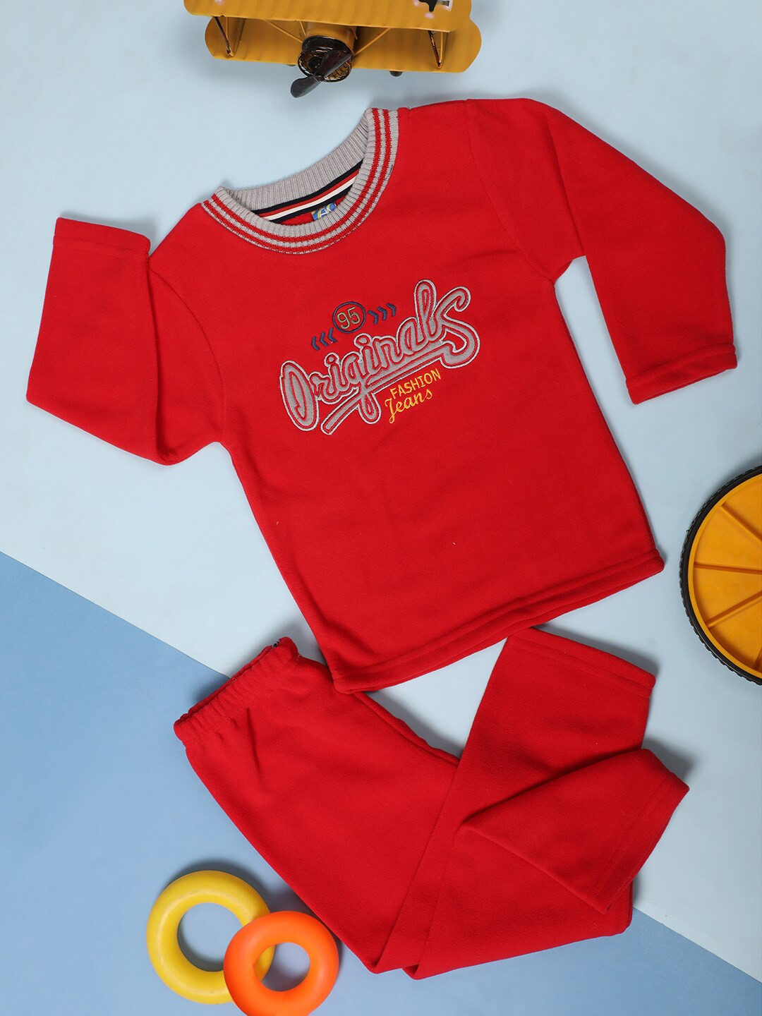 

V-Mart Boys Pure Cotton T-Shirt With Pyjamas, Red