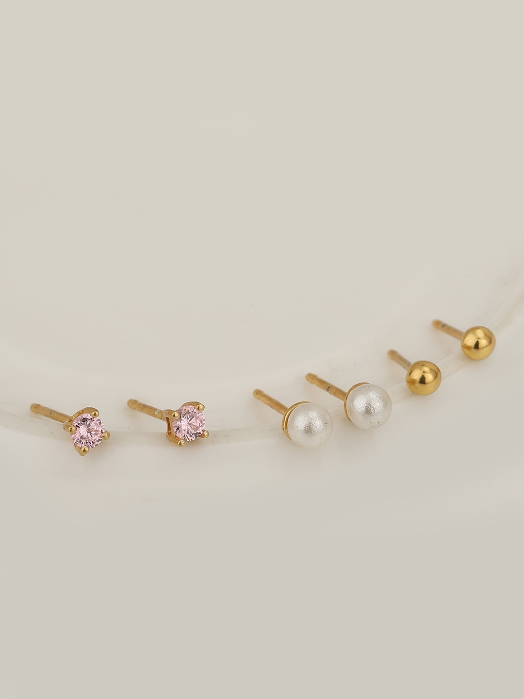 

Carlton London Girls Set of 3 Gold-Plated CZ-Studded Circular Studs Earrings