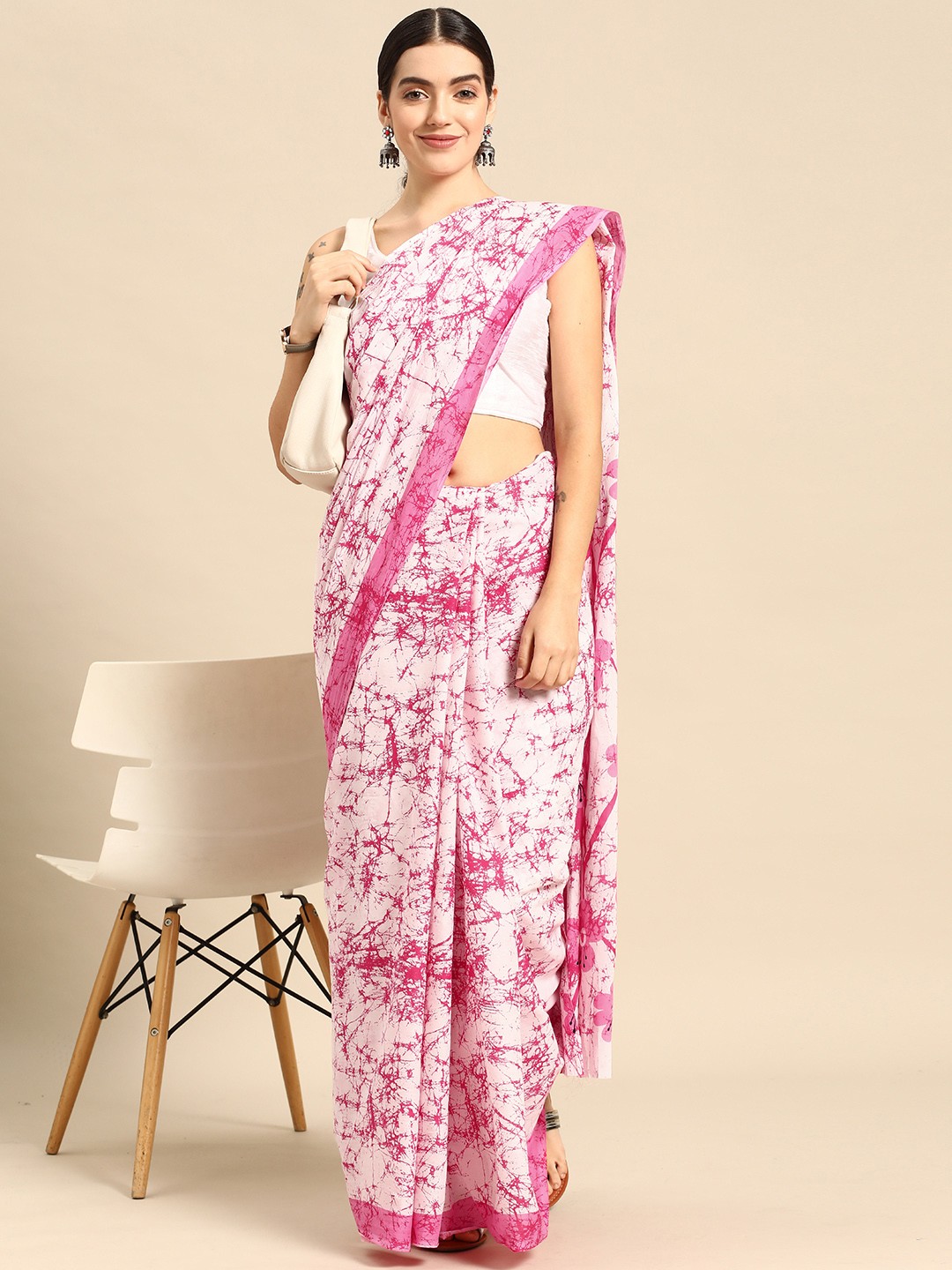 

HERE&NOW Abstract Printed Pure Cotton Saree, Pink
