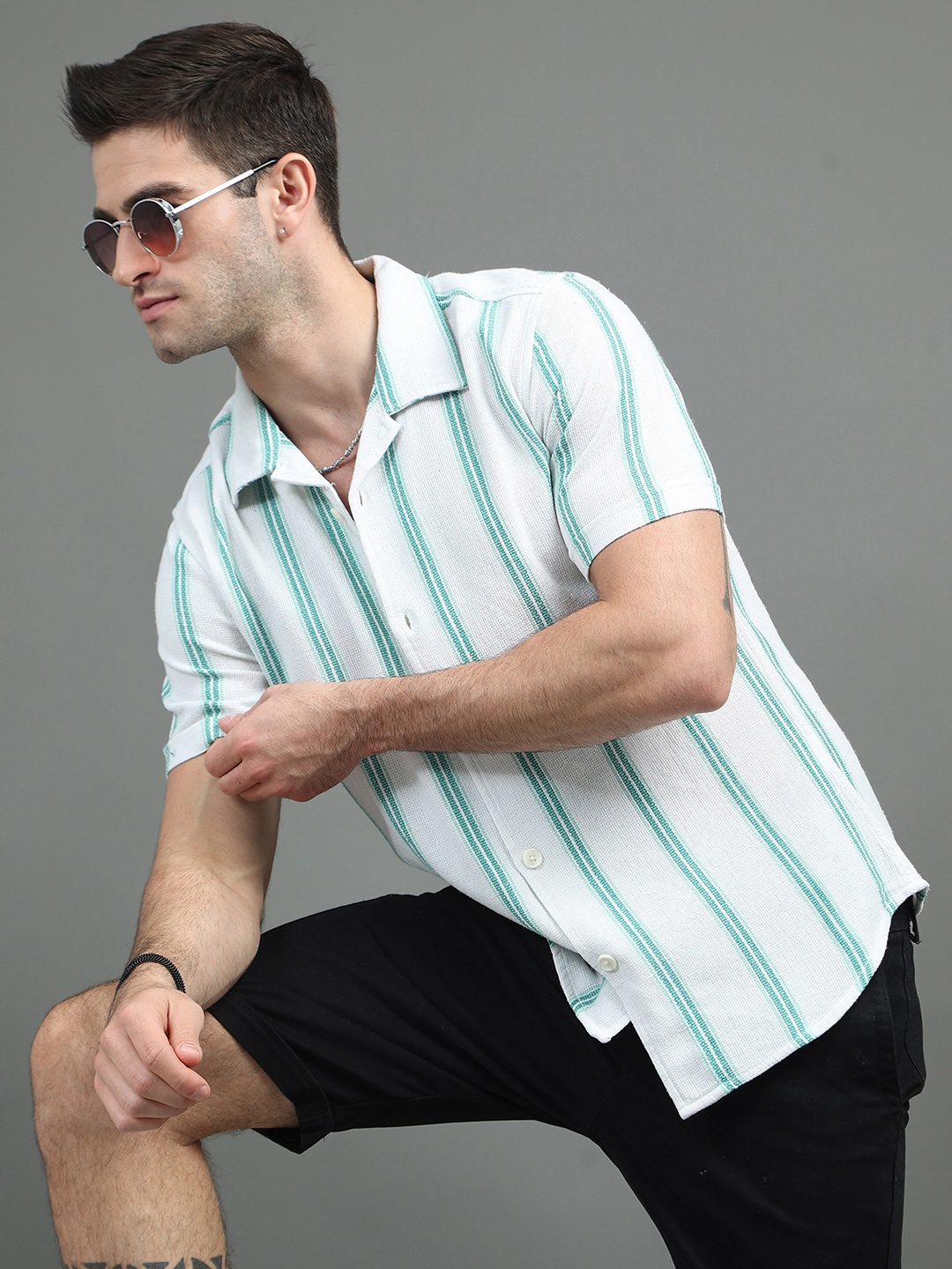 

HERE&NOW Slim Fit Striped Casual Cotton Shirt, White