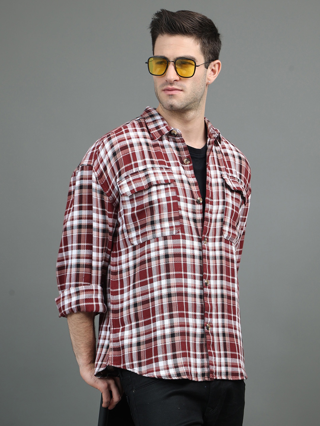 

HERE&NOW Tartan Checks Oversized Cotton Casual Shirt, Multi