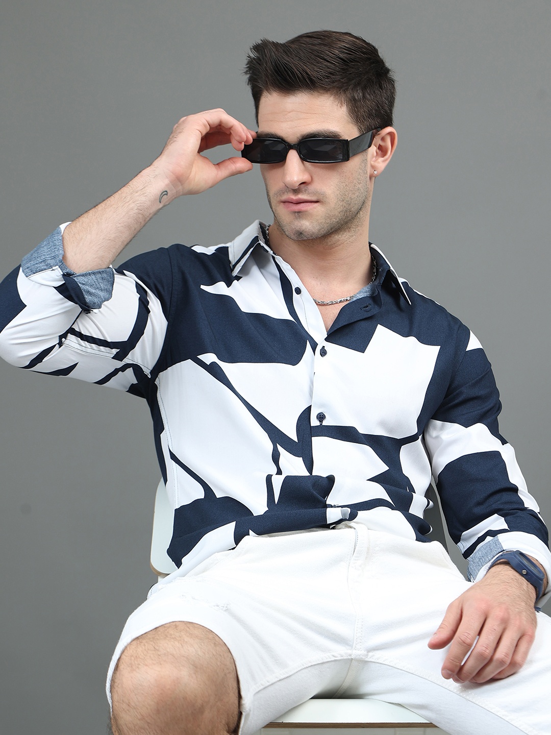 

HERE&NOW Abstract Printed Slim Fit Casual Shirt, White