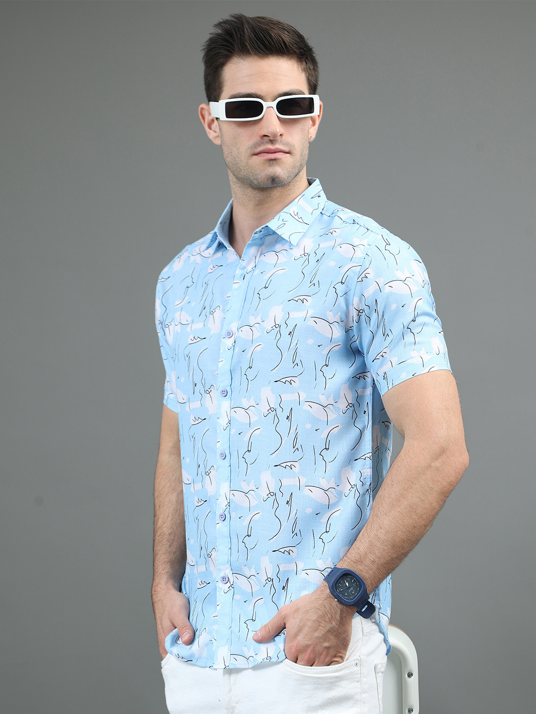 

HERE&NOW Slim Fit Abstract Printed Casual Shirt, Blue