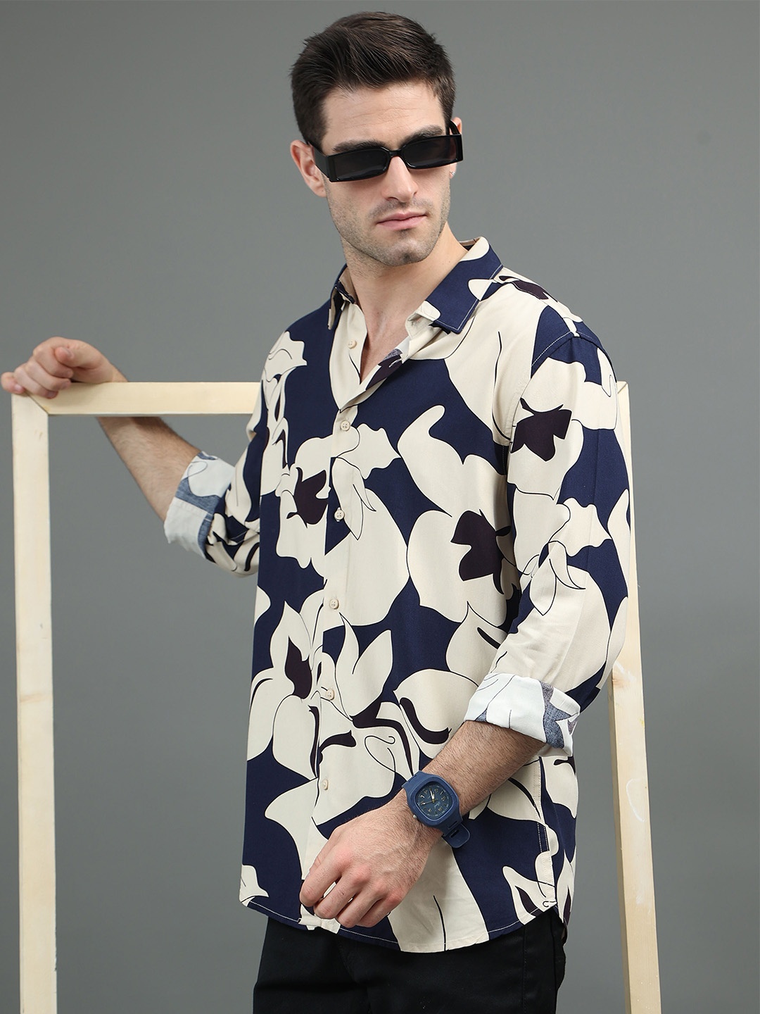 

HERE&NOW Slim Fit Abstract Printed Casual Shirt, Navy blue