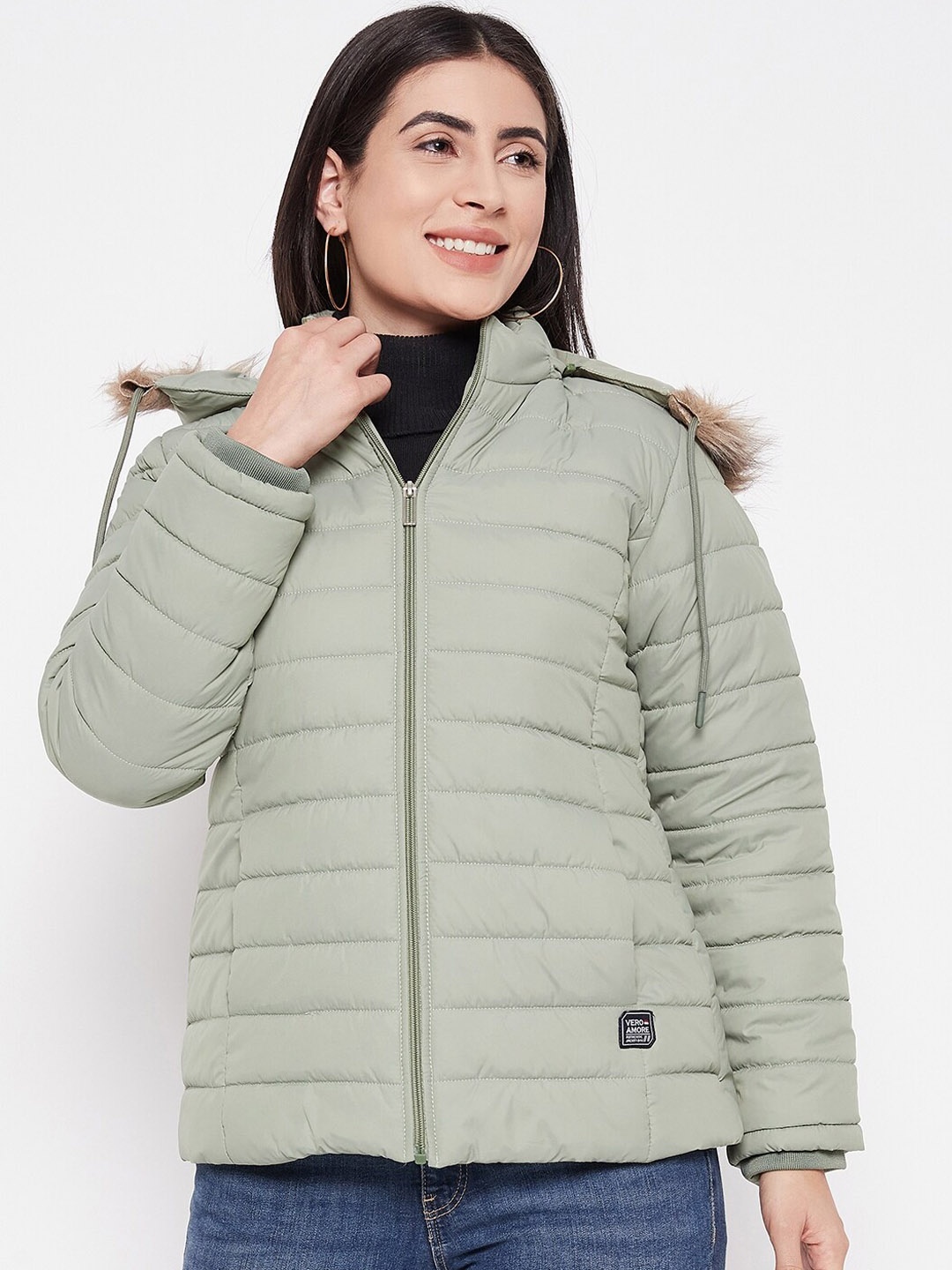 

VERO AMORE Lightweight Faux Fur Trim Puffer Jacket, Sea green