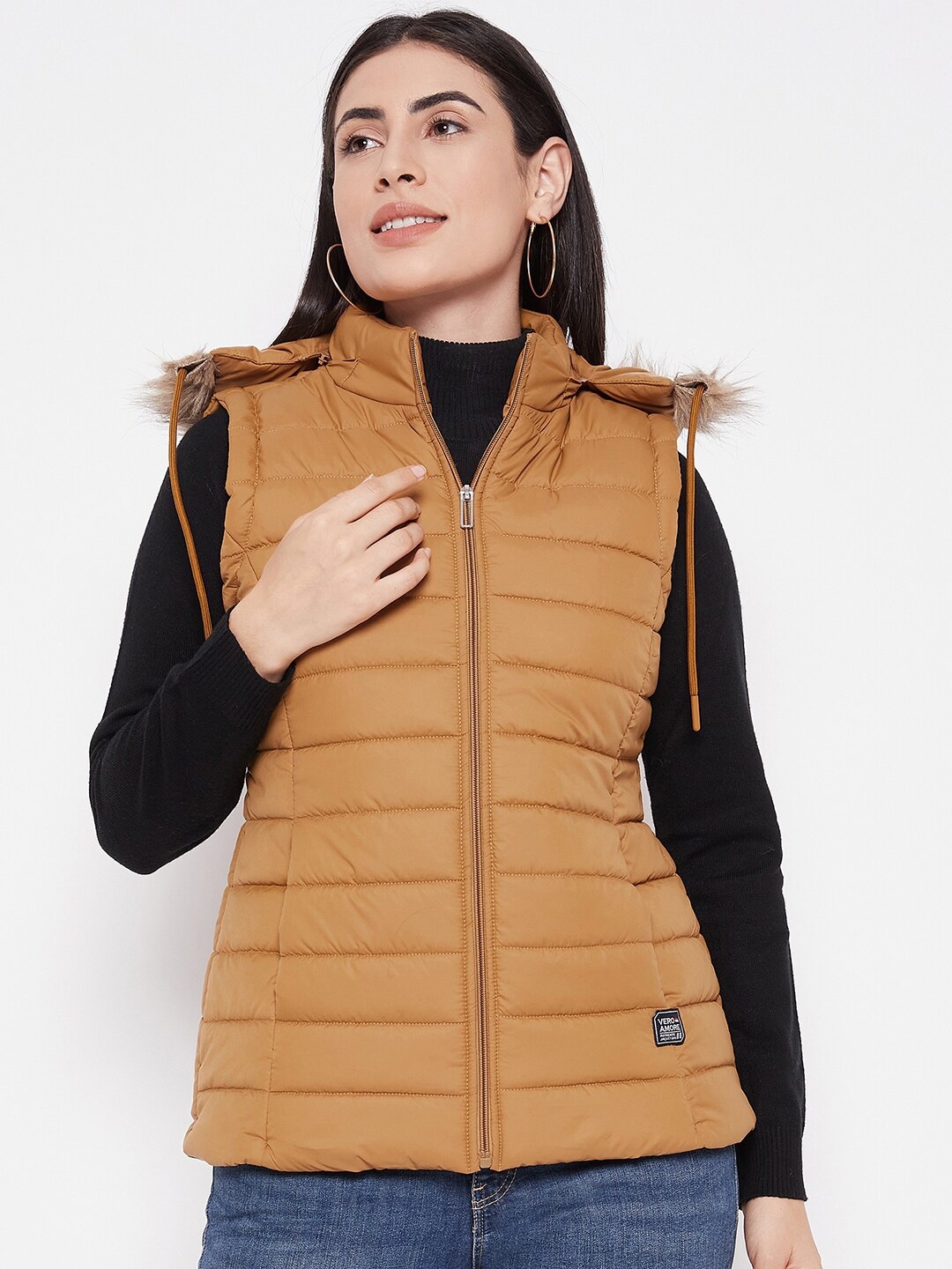 

VERO AMORE Lightweight Hooded Sleeveless Puffer Jacket, Mustard