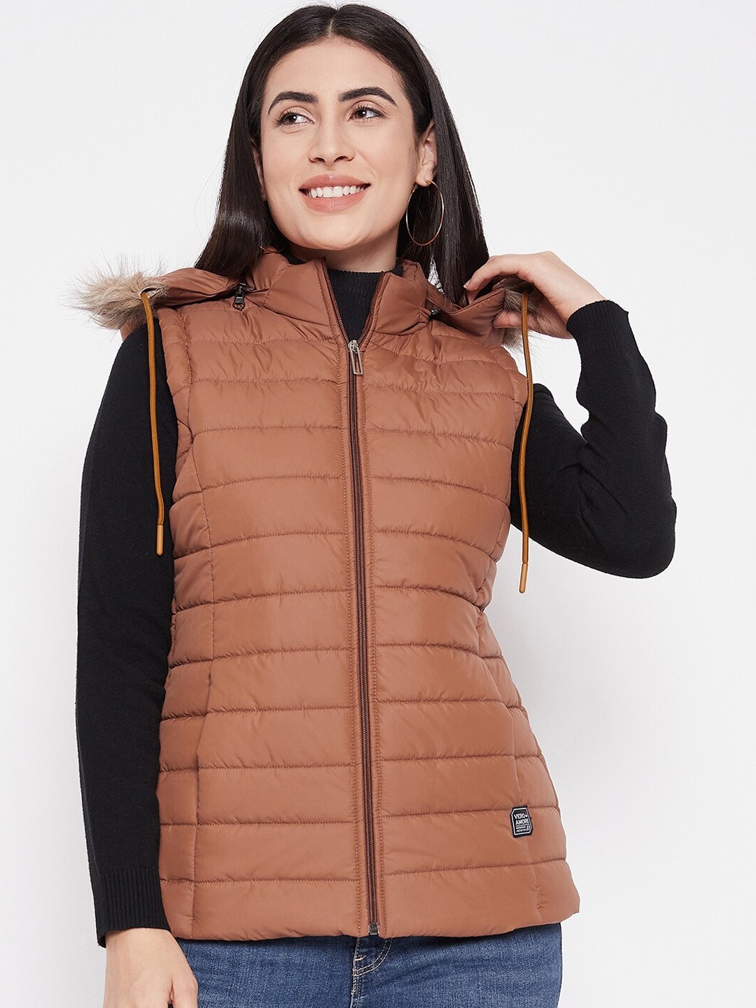 

VERO AMORE Lightweight Hooded Sleeveless Puffer Jacket, Brown