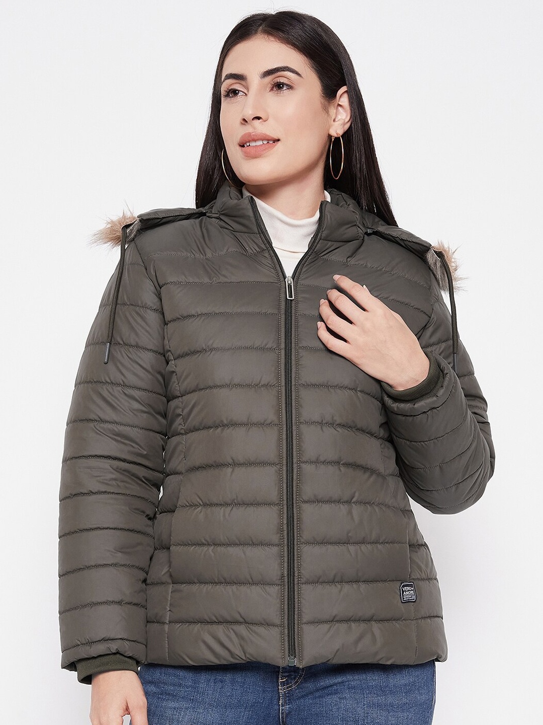 

VERO AMORE Lightweight Hooded Puffer Jacket, Olive