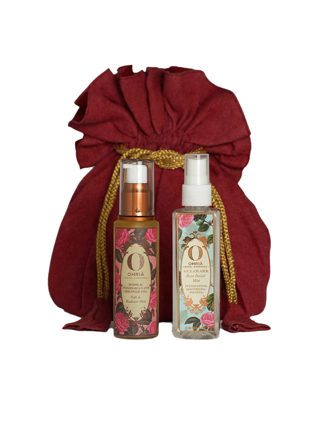 

OHRIA AYURVEDA Set Of 2 Rose Pomegranate Shower Oil - 50ml-Rose Facial Mist - 100ml, Red