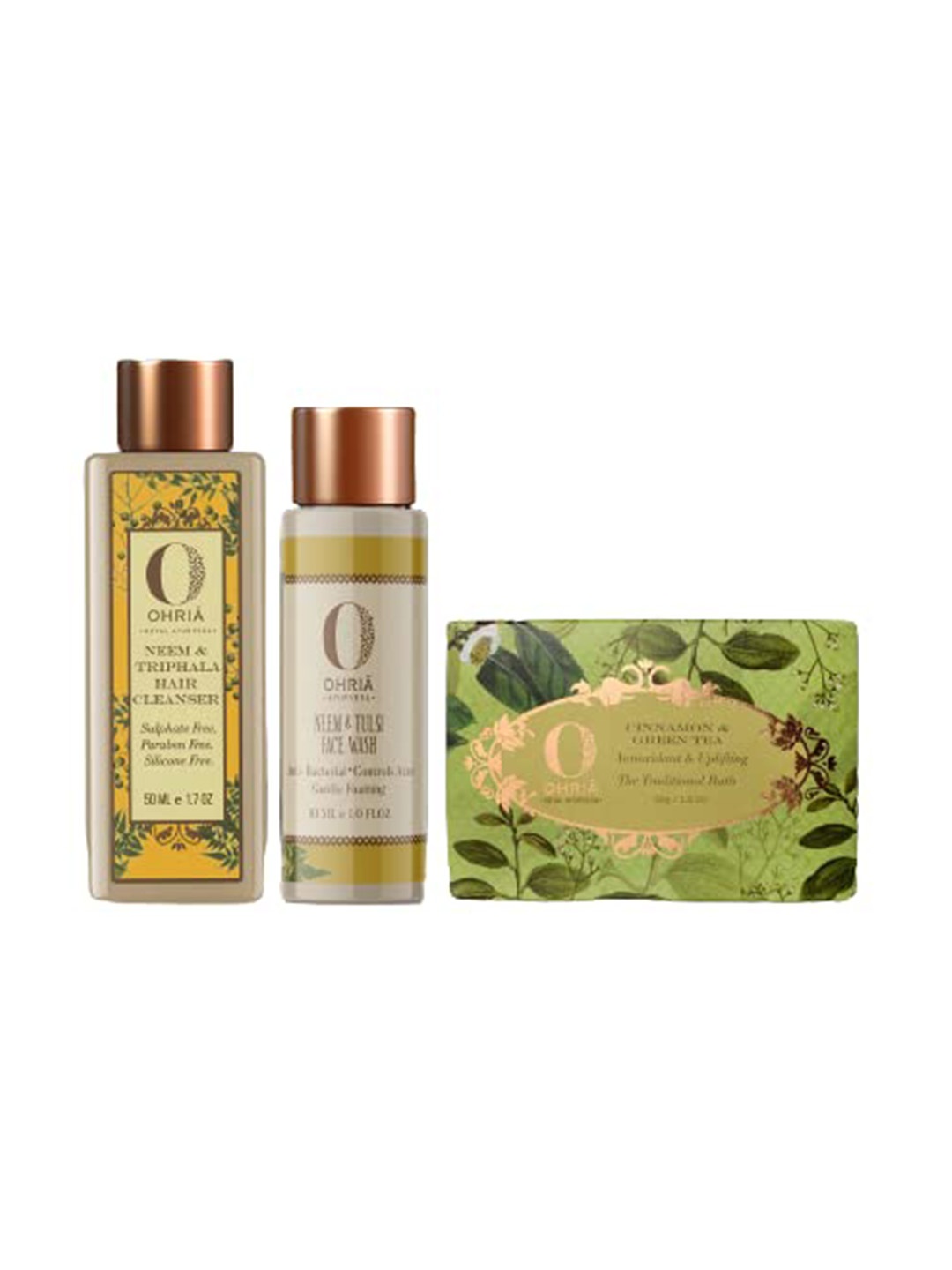 

OHRIA AYURVEDA Set Of 3 Hair Cleanser - 50ml-Face Wash - 30ml-Bathing Bar - 120g, White