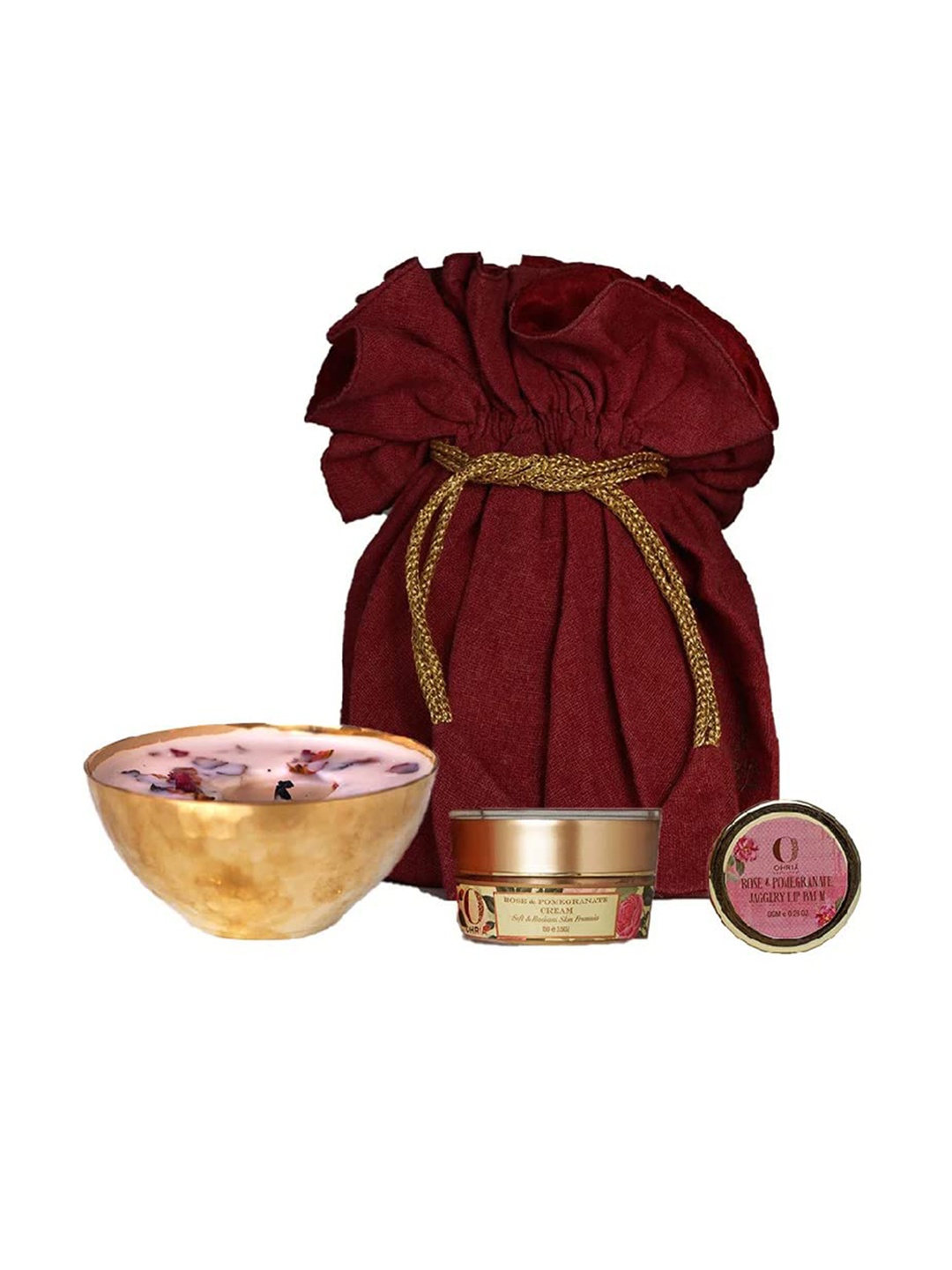 

OHRIA AYURVEDA 3-Pcs Rose & Pomegranate Cream -Lip Balm & Diya Candle, Multi