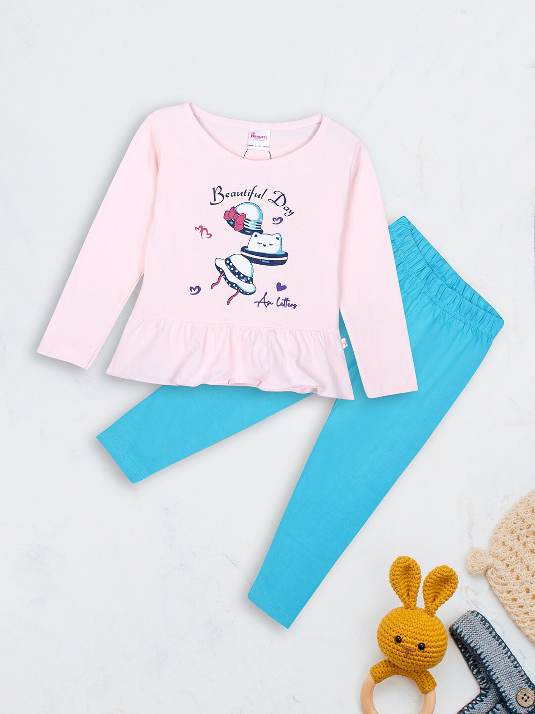 

V-Mart Girls Graphic Printed Pure Cotton Clothing Set, Pink