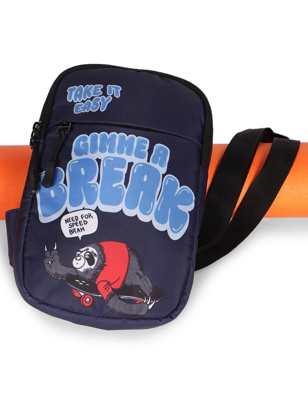 

Bewakoof Navy Blue Unisex Typography Printed Crossbody Backpack