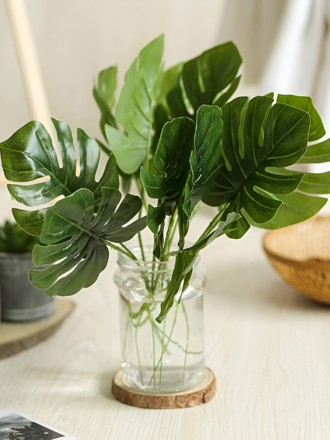 

Satyam Kraft Pack of 12 Artificial Green Small Palm Leaves Plant