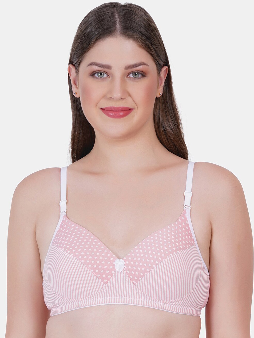 

Reveira Polka Dot Printed Medium Coverage Lightly Padded Everyday Bra, Pink