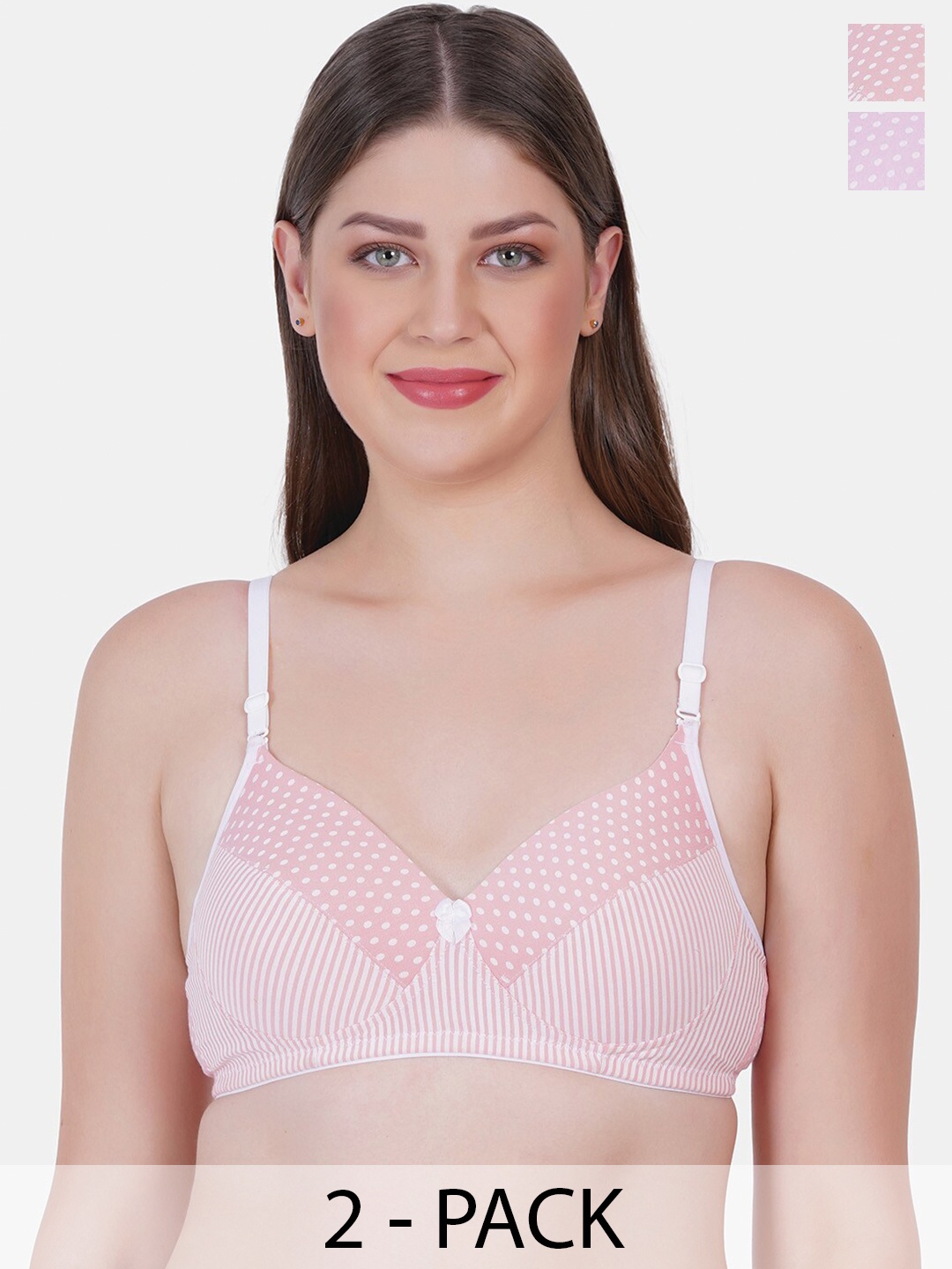 

Reveira Pack Of 2 Polka Dot Printed Medium Coverage Lightly Padded Everyday Bras, Pink