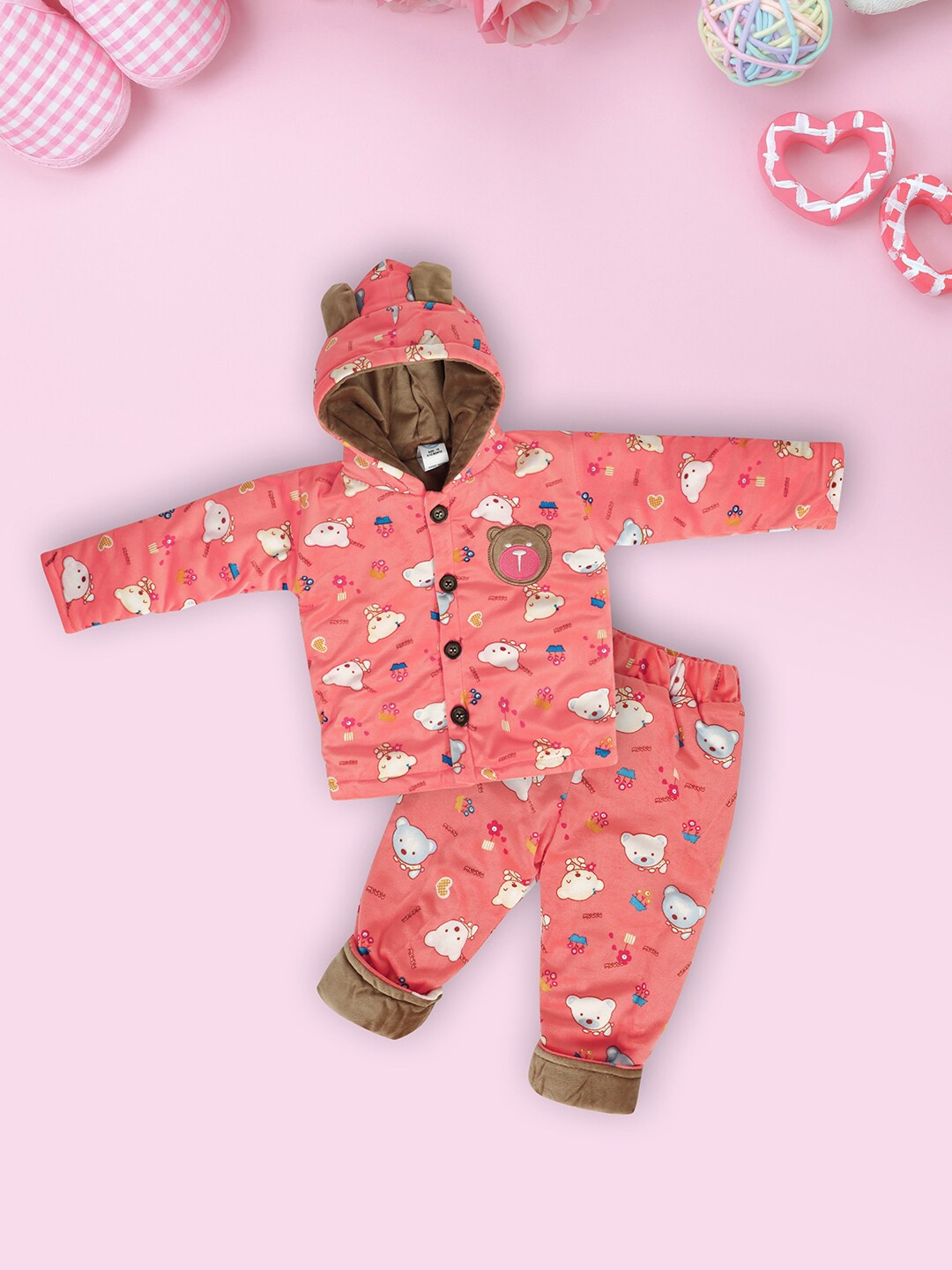 

V-Mart Infants Printed Hooded Pure Cotton Clothing Set, Orange