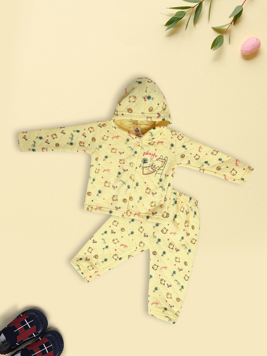 

V-Mart Infants Printed Hooded Pure Cotton Clothing Set, Yellow