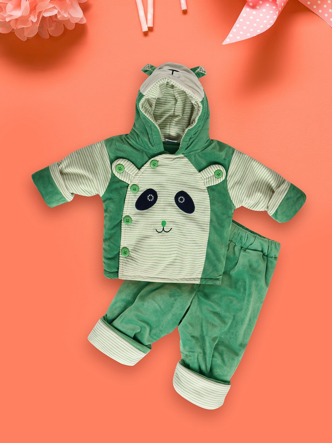 

V-Mart Infants Printed Hooded Pure Cotton Clothing Set, Green