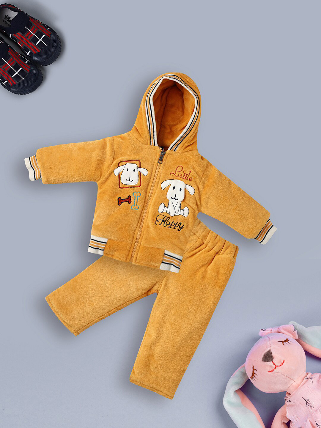 

V-Mart Infants Printed Hooded Pure Cotton Clothing Set, Mustard