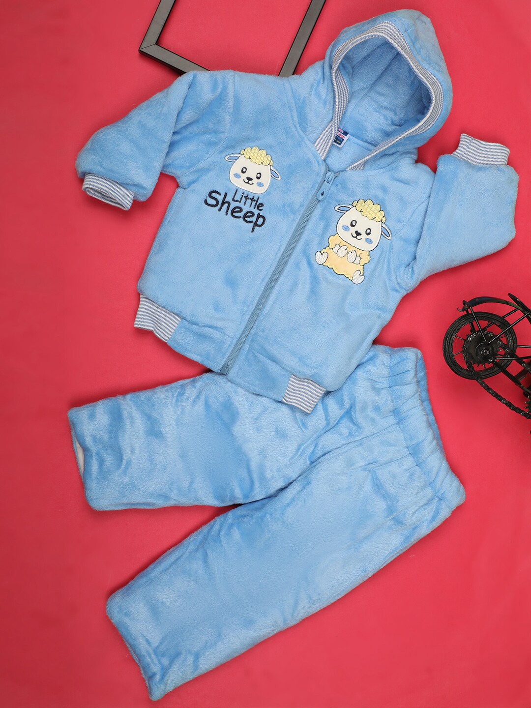

V-Mart Infants Embroidered Hooded Pure Cotton Sweater & Pyjamas, Blue