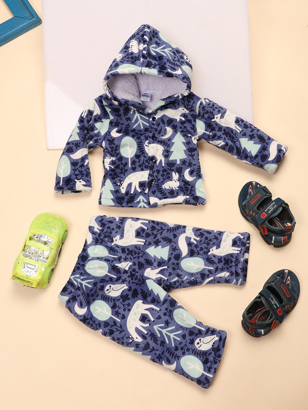 

V-Mart Infant Kids Conversational Printed Hooded Pure Cotton Clothing Set, Blue