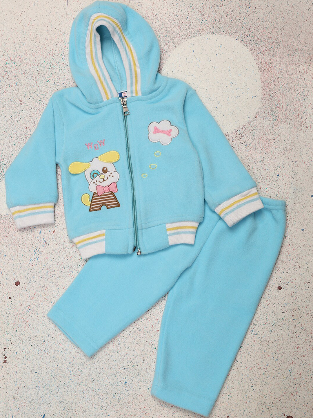 

V-Mart Infants Kids Graphic Embroidered Hooded Pure Cotton Sweatshirt & Trousers, Blue
